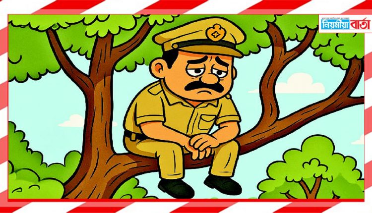 Angry police officers climb trees to protest against salary cuts